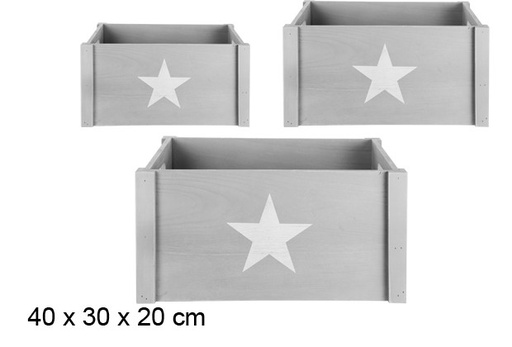 [107130] Pack 3 caixa de madeira cinza com estrela 40x30 cm 