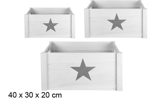 [107131] Pack 3 cassetta di legno bianca con strella 40x30 cm