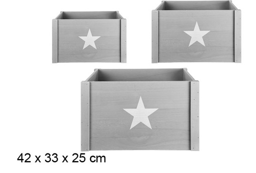 [107133] Pack 3 caisse en bois grise avec étoile 42x33 cm 