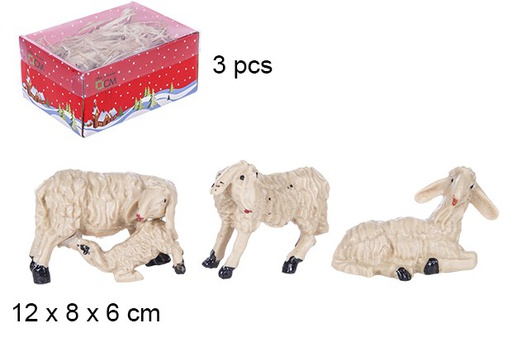 [106242] Pack 3 moutons en résine dans boîte couvercle en PVC