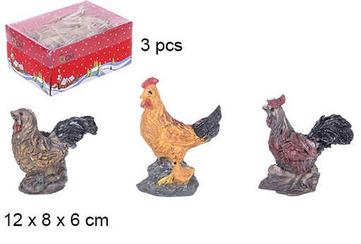 [106243] Pack 3 galline in resina con scatola con coperchio in PVC