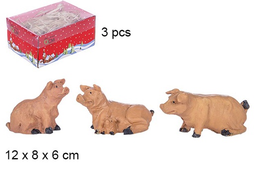 [106244] Pack 3 cochons résine dans une boîte avec couvercle en PVC