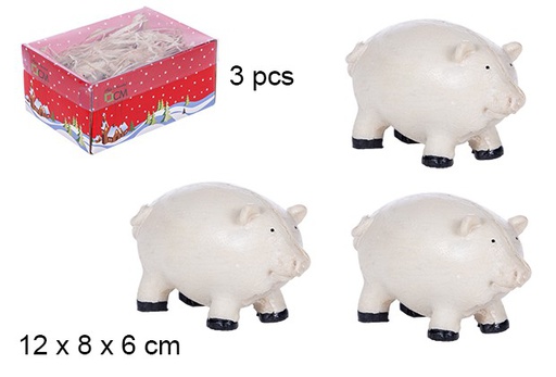 [106251] Pack 3 coffrets enfants cochons en résine couvercle PVC