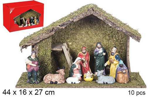 [106267] Nacimiento 10 piezas pesebre madera 44x16x27 cm