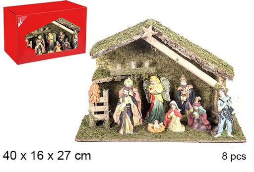 [106269] Nacimiento 8 piezas pesebre madera 40x16 cm