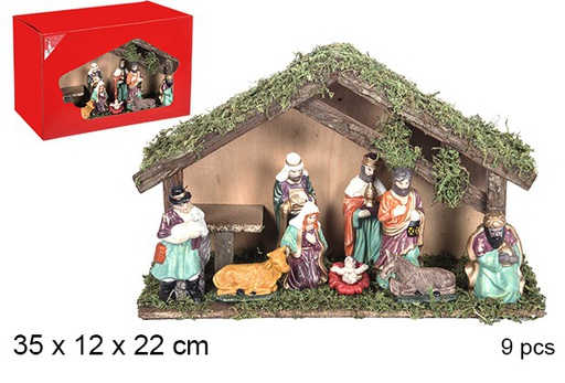 [106272] Nacimiento 9 piezas pesebre madera 35x12x22 cm