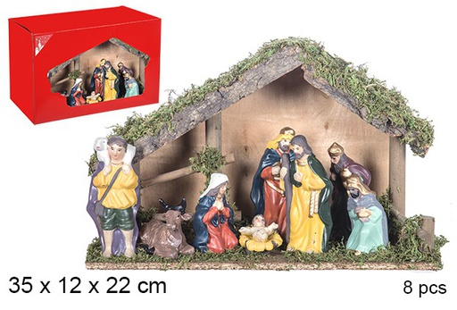 [106273] Birth 8 pieces wooden manger 35x12x22 cm