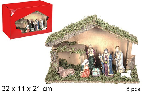 [106275] Nacimiento 8 piezas pesebre madera 32x11x21 cm