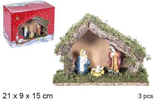 [106278] Nacimiento 3 piezas pesebre madera 21x9 cm