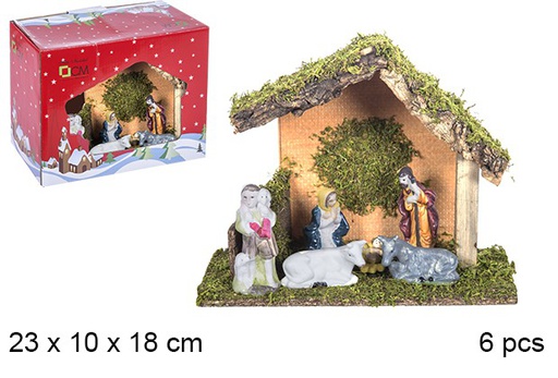 [106283] Natività in legno 6 pezzi con luce Led 23x10 cm