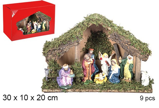 [106284] Nacimiento 9 piezas pesebre madera 30x10x20 cm