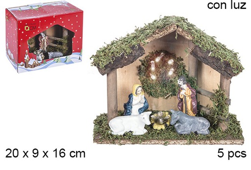 [106289] Mangeoire en bois naissance 5 pièces avec lumière LED