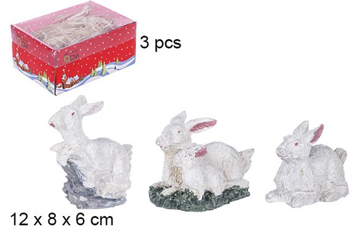 [106294] Pack 3 lapins en résine dans une boîte avec couvercle en PVC