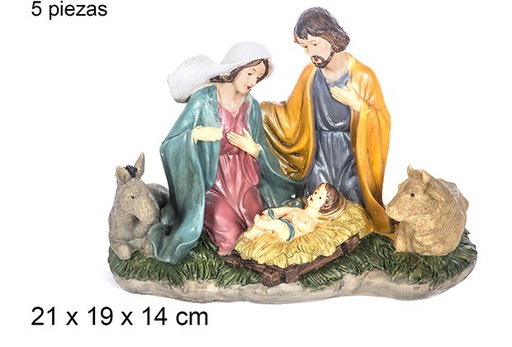 [106389] Nacimiento resina 5 piezas con peana 19 cm