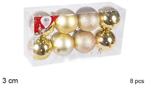[106536] Pack 8 boules dorées brillantes/mates/à paillettes 3 cm