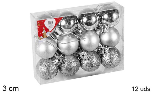 [106548] Pack 12 palline argento lucide/opache/glitterati 3 cm