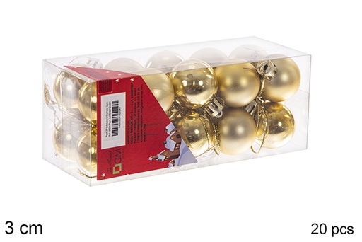 [106554] Pack 20 boules dorées brillantes/mates 3 cm