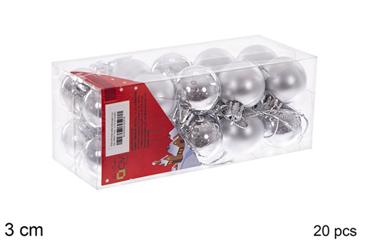 [106557] Pack 20 boules argentées brillantes/mates 3 cm