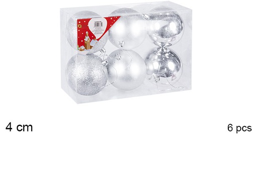 [106566] Pack 6 bolas prata brilhantes/foscas/glitter 4 cm