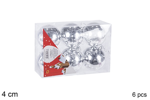 [106567] Pack 6 silver shiny bauble 4 cm