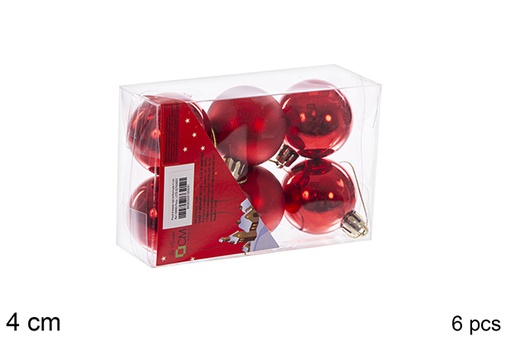 [106569] Pack 6 boules rouges brillantes/mates 4 cm