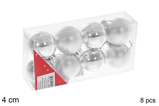[106575] Pack 8 bolas plata brillo/mate 4 cm