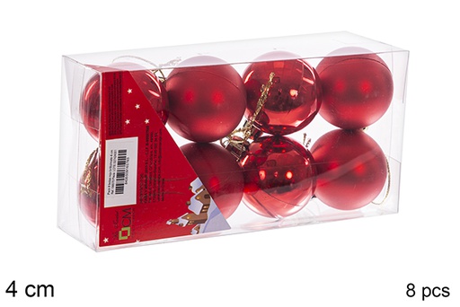 [106578] Pack 8 boules rouges brillantes/mates 4 cm