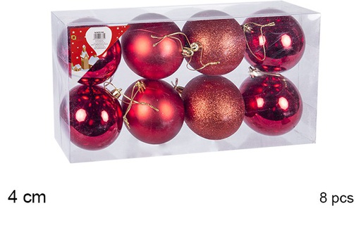[106578] Pack 8 red shiny/matte bauble 4 cm
