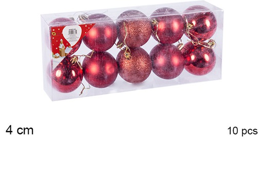 [106587] Pack 10 bolas vermelhas brilhantes/foscas/glitter 4 cm