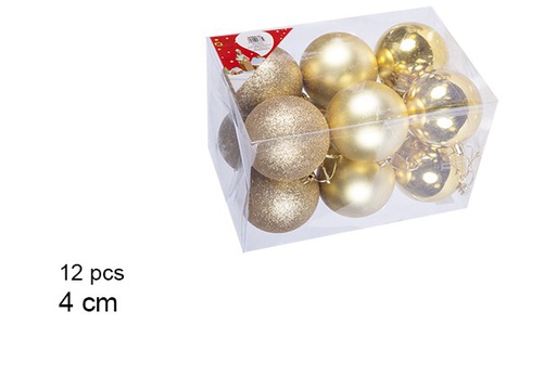 [106590] Pack 12 boules dorées brillantes/mates 4 cm