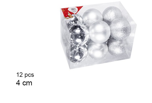 [106593] Pack 12 shiny/ matte /glitter silver bauble 4 cm