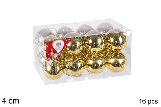 [106600] Pack 16 boules dorées brillantes 4 cm