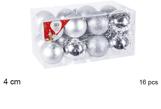 [106602] Pack 16 shiny/matte silver balls 4 cm