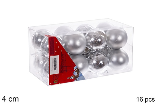 [106602] Pack 16 shiny/matte silver balls 4 cm