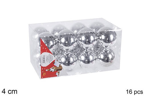 [106603] Pack 16 boules argentées brillantes 4 cm