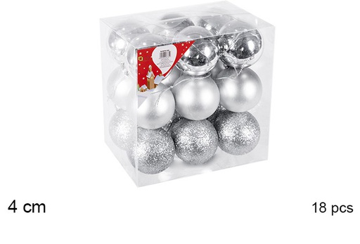 [106611] Pack 18 boules argentées brillantes/mates/à paillettes 4 cm