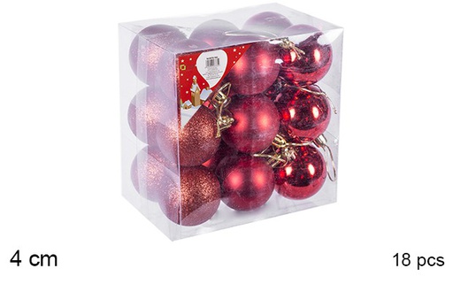 [106614] Pack 18 boules rouges brillantes/mates/à paillettes 4 cm