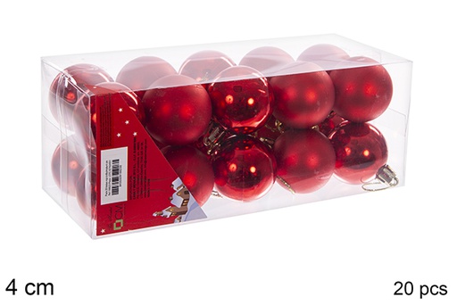 [106623] Pack 20 boules rouges brillantes/mates 4 cm