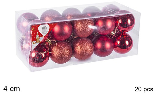 [106623] Pack 20 boules rouges brillantes/mates 4 cm