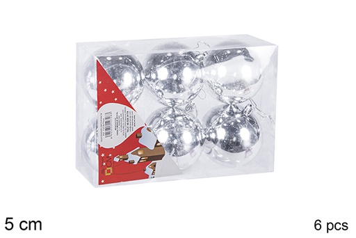 [106630] Pack 6 silver shiny bauble 5 cm