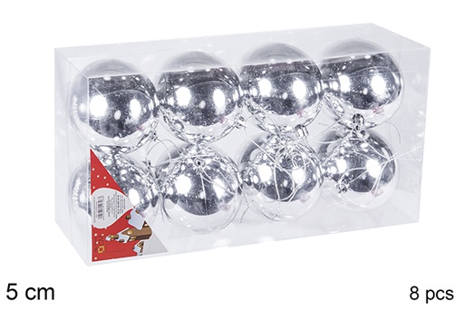 [106639] Pack 8 bolas plata brillo 5 cm