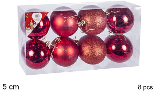 [106641] Pack 8 red shiny/matte bauble 5 cm