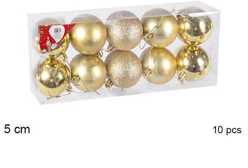 [106644] Pack 10 boules dorées brillantes/mates/à paillettes 5 cm