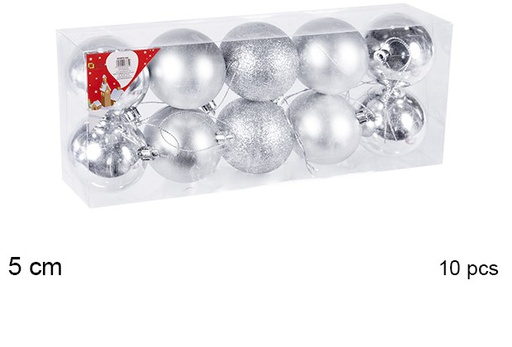 [106647] Pack 10 shiny/matte/glitter silver bauble 5 cm