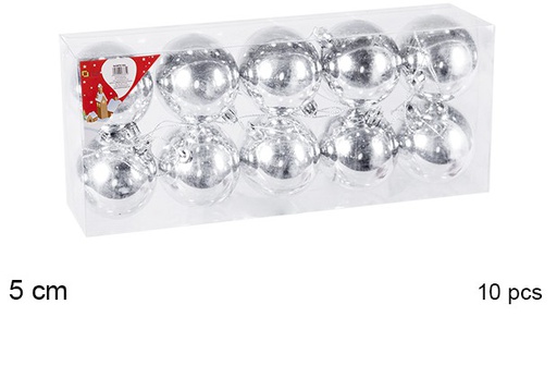 [106648] Pack 10 boules argentées brillantes 5 cm