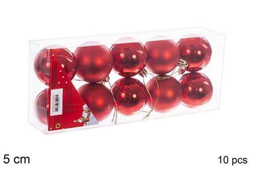 [106650] Pack 10 boules rouges brillantes/mates 5 cm