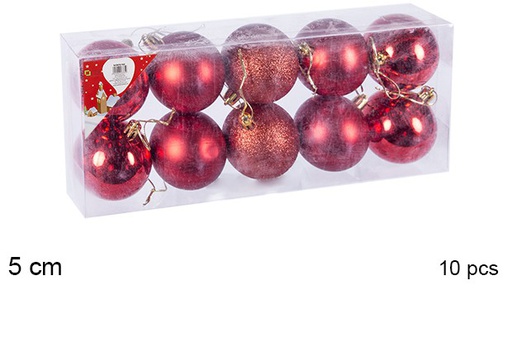 [106650] Pack 10 boules rouges brillantes/mates 5 cm