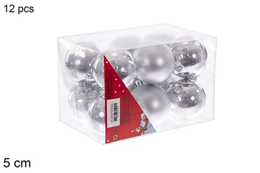 [106658] Pack 12 boules argentées brillantes/mates 5 cm