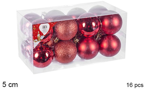 [106672] Pack 16 boules rouges brillantes/mates 5 cm