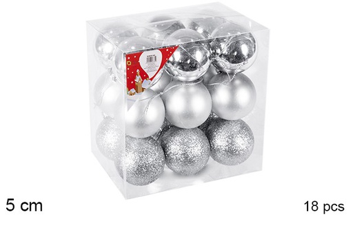 [106680] Pack 18 boules argentées brillantes/mates/à paillettes 5 cm